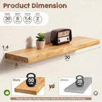 fuqing Live Edge Floating Shelves for Wall 30 inch, 8 Inch Deep Solid Elm Wood Floating Wall Shelves - Rustic Wooden Shelves with Invisible Brackets for Living Room Bedroom Kitchen, 2 Pack, Natural