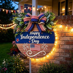 4th of July Wreaths Decorations for Front Door with Large Bow, USA 250th Anniversary Merchandise, Independence Day & Summer Patriotic Decorations for Garden & Patio (Color-Day)
