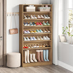 Tribesigns Tall Shoe Cabinet, 9 Tiers 40-45 Pairs Heavy Duty Wood Freestanding Shoe Storage Cabinet, 70.8'' Tall Shoe Cabinet with Open Storage for Entryway (1, Light Brown)
