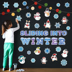 Winter Bulletin Board Decorations Winter Wonderland Paper Cutouts for Classroom Sliding into Winter Bulletin Board Set Snowflake Penguins Xmas Party Themed Cutouts for School Wall Door Decor