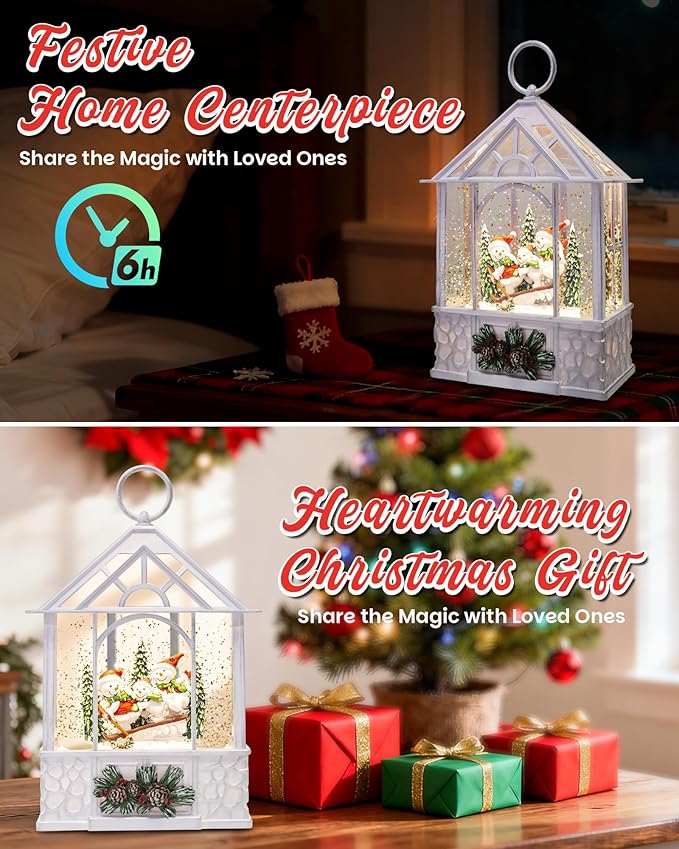 Large Christmas Snowman Snow Globe Light up Lantern with 8 Songs, 9.84" Christmas Snow Globes for Kids Adults, 6H Timer & Dual Power, Snowglobes Christmas Decorations Indoor for Home Gifts Women Men