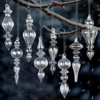 Mifoci 8 Pcs 6 Inch Mercury Glass Finial Christmas Ornaments Hanging Christmas Finials Glass Ornaments Assorted Mercury Decor for Vintage Holiday Xmas Tree Decoration(Clear)