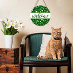 St Patricks Day Welcome Door Decoration for Home Welcome Shamrock Wreath Sign for Front Door St Patricks Day Outdoor Decorations Hanging Wooden Sign for Home Proch Spring Farmhouse 12x12 Inch