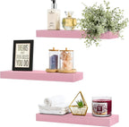 Sorbus Floating Shelves for Wall – 16 Inch Floating Shelf for Kitchen, Bedroom, Living Room, Bathroom, Home & Wall Decor - Mounted Bathroom Shelves with Invisible Brackets (Soft Pink, 5 Pack)