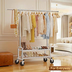 Heavy Duty Clothes Rack - Load 660 LBS, Rolling Clothing Rack for Hanging Clothes with Lockable Wheels & Shelves, Portable Garment Rack for Bedroom, Laundry, Living Room, Silver