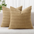MIULEE Pack of 2 Corduroy Decorative Throw Pillow Covers 20x20 Inch Soft Boho Striped Pillow Covers Modern Farmhouse Home Decor for Sofa Living Room Couch Bed Khaki