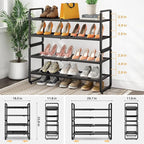 SNTD Shoe Rack - Expandable Shoe Organizer for Closet, Adjustable Metal Shoe Shelf Storage, Stackable Long Shoe Stand Holder for Garage, Entryway, Door Entrance (Black, 4-Tier)