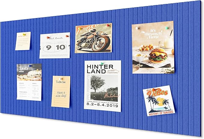 48x32 inches Large Bulletin Board, Decorative Felt Pin Board, 0.35“ Thick Foldable Photo Display Board with Self-Adhesive Tape, Vision Board for School Home Kitchen Office Walls - Dark Blue