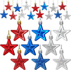 24PCS 4th of July Decorations for Tree, Patriotic Star Shaped Ornaments, Pre-Assembled Red Silver and Blue Star Ornaments, 250 Anniversary USA Merchandise for Memorial Day Fourth of July Party Decor
