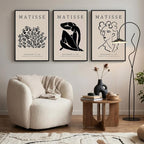 Framed Matisse Canvas Wall Art for Living Room, Set of 3 Abstract Black and White Minimalist Botanical Prints for Walls, Modern Aesthetic Pictures for Bedroom, Dining Room, Hallway and Office, Total Size 30x60