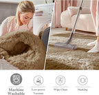 OLANLY Taupe Round Rugs for Bedroom - Machine Washable, 7 ft Circle Area Rugs for Living Room, Soft and Fluffy Shaggy Carpet for Teen Girl and Boys, Nursery Rooms, Dorms, Home Decor Aesthetic