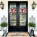 24 Inch Spring Wreaths for Front Door Outside,Artificial Silk Peony Rose Magnolia Spring Summer Wreath with Lavender Greenery | Luxury Summer Wreaths for Front Door-Indoor Outdoor Wreath Decor