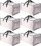 SWEET DOLPHIN 6 Pack Extra Large Moving Bags with Strong Zippers & Carrying Handles, Heavy Duty Storage Tote for Space Saving Moving Storage, Fold Flat, Alternative to Moving Box, Semi-Transparent