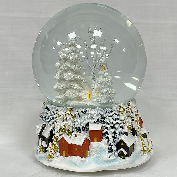 Ashfield & Harkness Winterland Church Decorative Snow Globe with Wind Up Music Box and LED Battery Operated Light