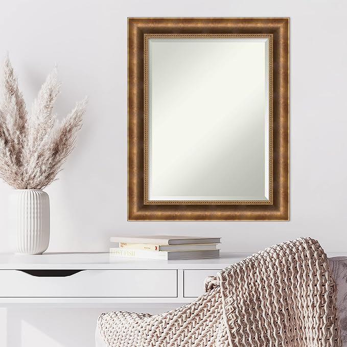 Amanti Art Bronze Wall Mirror 29x23 Manhattan Bronze Rectangle Bathroom Mirror for Wall Decor Living Room, Medium Traditional Wood Frame, Hangs Horizonally and Vertically, Bathroom Decor, Beveled Edge