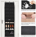 STORAGE MANIAC Over the Door Shoe Organizer with Curtain Dustproof Heavy-Duty Large Deep Pocket Hanging Shoe Organizer for Closet Dorm & Narrow Door Storage Shoe Holder Shoe Rack, 9-Shelf Black 1 Pack