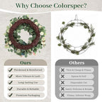 22 Inch Eucalyptus Wreath with Olive Leaves and Berries All Year Round, Handmade Green Spring Summer Wreaths for Front Door Indoor Outdoor Wedding Holiday