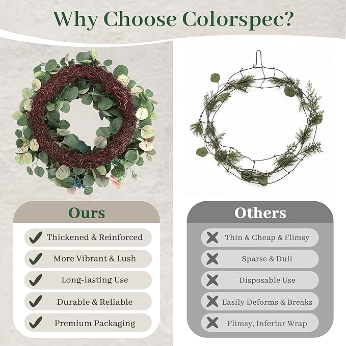 24Inch Eucalyptus Wreath Set of 2, Large Eucalyptus Wreath for Front Door with Olive Leaves and Berries for All Seasons, Spring Summer Year Round Wreaths for Front Door Indoor Outdoor
