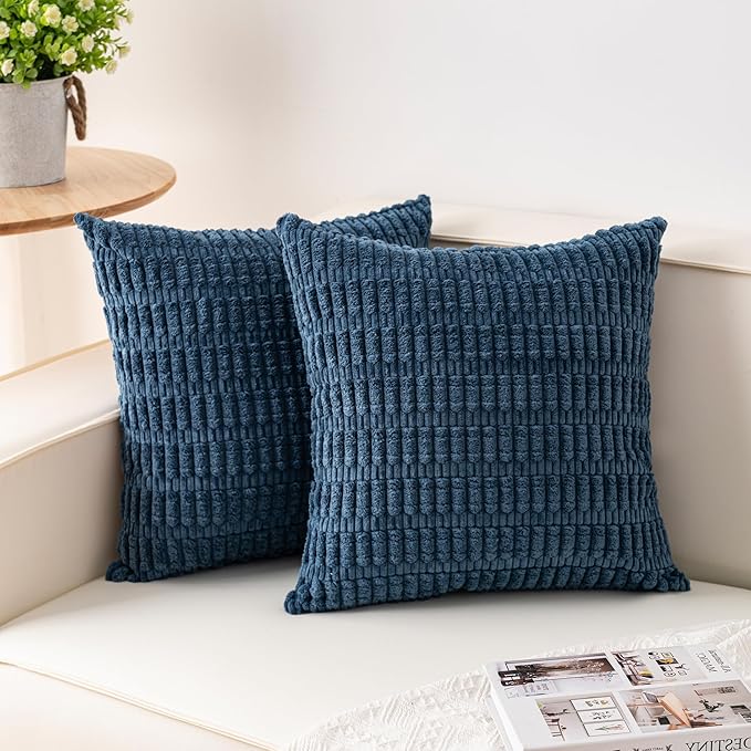 Aegero Pack of 2 Corduroy Decorative Throw Pillow Covers 22x22 Inch Soft Striped Pillow Covers Modern Farmhouse Home Decor for Sofa Living Room Couch Bed（Teal）
