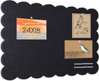 Lightomorrow Scalloped Bulletin Board, 24 x 18 Inches Felt Pin Board - Decorative Cork Alternative for Wall, Foldable Picture Self-Adhesive Vision Prayer Board with 20 Pushpins - Black