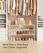 SONGMICS Shoe Rack, 3-Tier Shoe Organizer, Metal Storage Shelf, Upright or Upside Down, for 16-20 Pairs, Stackable, for Entryway, 11.8 x 36.2 x 21.7 Inches, Pearl White ULSA303W03