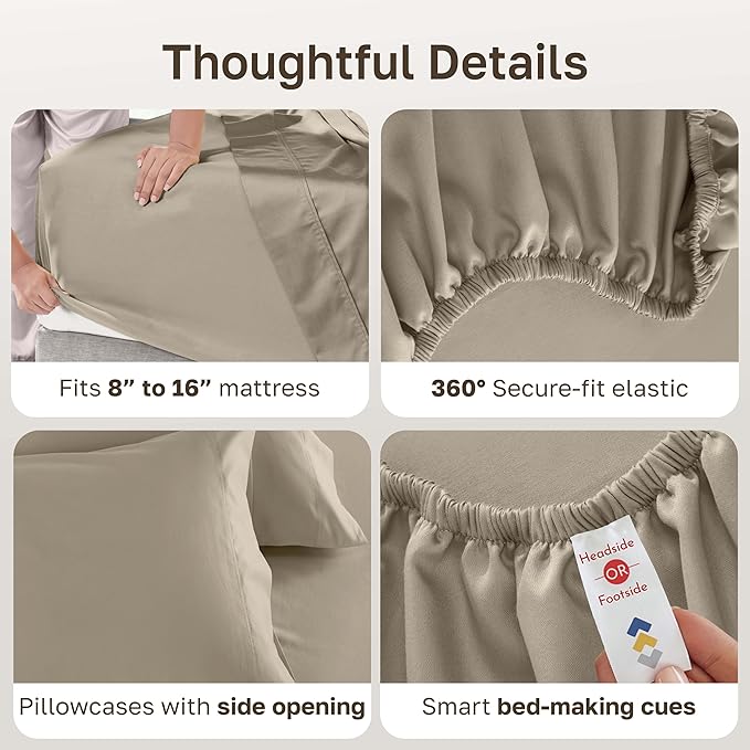 California Design Den - Luxury Full Size Sheet Set - 100% Cotton, 600 Thread Count Deep Pocket Full Size Bed Sheets, Hotel-Quality Cooling Sheets with Sateen Weave (Cool Taupe)