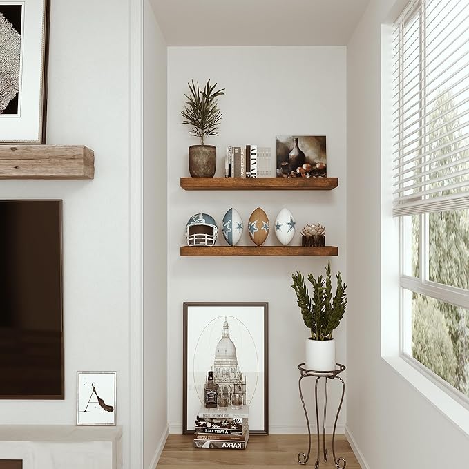 Vivelove Floating Shelves for Wall, 24 inch Wall Shelves for Bathroom Bedroom, Living Room, Kitchen, Office, Rustic Farmhouse Shelf Decor with Invisible Bracket, 24x9x1.6, Set of 2, Rustic Brown