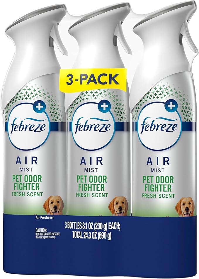 Febreze Air Mist, Air Freshener Spray, Odor Fighting Room Spray, Deodorizer for Home Bathroom Kitchen Apartment, Pet Odor Fighter Fresh Scent, 8.1oz (Pack of 3)
