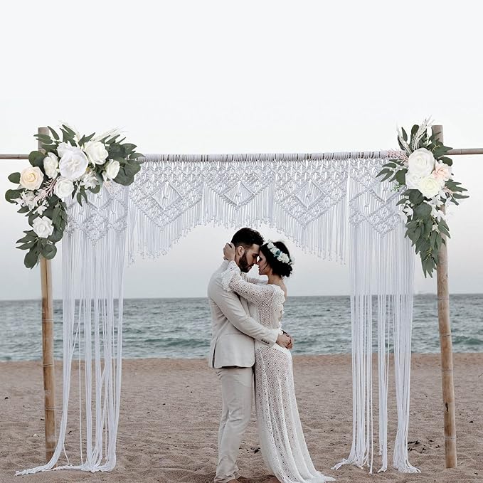 CDQL 2Pcs Wedding Welcome Sign Floral Decoration,Artificial Flower Swag Wedding Arch Decor, Wedding Flower Swag for Wedding Ceremony and Reception Arrangement (Light Pink)