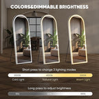 DUMOS Arched Full Length Mirror with Light, 26"x70" LED Floor Standing Mirror with 3 Color Lights & Wall Mounted for Bedroom, Dressing Room, Living Room, Bathroom