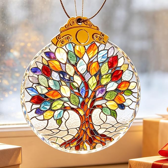 Tree of Life Stained Glass Thank You Gifts for Women Christmas Tree Decorations Crystal Ornaments Appreciation Gifts for Coworkers Teacher Best Friend Boss Birthday Gifts for Mom Car Hanging Ornament