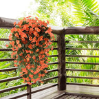 Artificial Fake Hanging Flowers Plants for Outdoor Fall Decoration, 2PCS Faux Silk Violet UV Resistant Look Real Trailing Vines for Outside Home Planter Porch Patio Mums Autumn Decor(Orange)