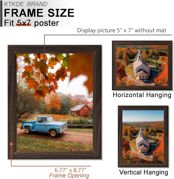 KTKDE 5x7 Picture Frame Set of 3,Walnut Wooden frames, Vertical & Horizontal Wall Hanging for Wall or Tapletop Display,Studio Gallery Photo Frame for Photos, Posters & Art Prints