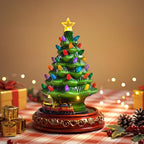 VISFLAIR Ceramic Christmas Tree with Rotating Train- Musical Christmas Tree Decorations with 38 Multicolored Lights for Home Tabletop Decor, Xmas Gift