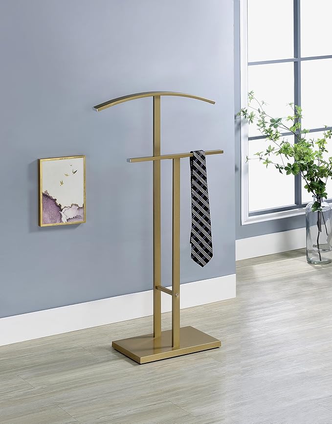 Kings Brand Furniture Dossi Modern Metal Suit Valet Stand, Clothes Rack Organizer with Jacket, Pants & Tie Holder, Space-Saving Garment Rack for Bedroom or Closet (Gold)