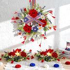4 PCS Mini Patriotic American Cabinet Wreaths Small Red White and Blue Floral Wreath for Front Door with Ribbon Roses Daisy Forsythia July Independence Day Hanging Wreath for Porch Wall Window Decor