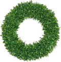 22 Inch Boxwood Wreath for Front Door Realistic with Welcome Sign Faux Easter Green Preserved Boxwood Wreaths Outdoor Spring Wreaths for Front Door Outside for Porch Farmhouse Wall Home Decor