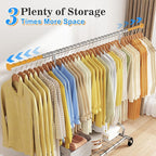 Raybee 75" W Clothes Rack Load 530 LBS, Clothing Racks for Hanging Clothes, Adjustable Heavy Duty Clothes Rack, Portable Metal Garment Rack for Bedroom Laundry Living Room