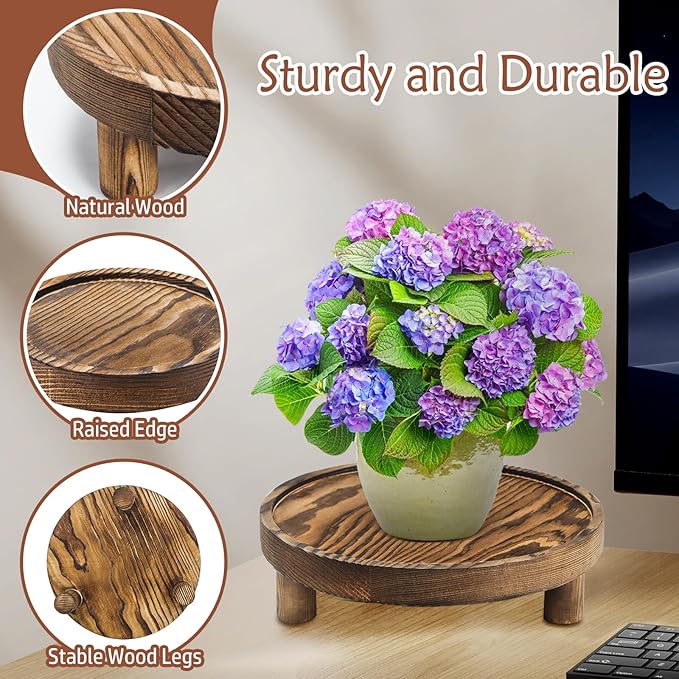 3PCS Wooden Display Risers for Display,Wood Riser Display Pedestal Stand for Home Décor (Rustic Brown,8,6,5'')