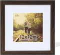 KTKDE 12x12 Picture Frame Real Glass, Display Pictures 8x8 with Mat or 12x12 Without Mat, Modern Style Wood Composite Frame,Gallery Wall Frame Wooden Walnut ，best gift