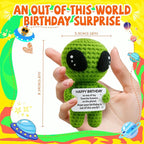 MAMAGIFTREE Birthday Gifts for Man Woman - Handmade Crochet Alien with Inspirational Funny Birthday Card - Small Bday Stuff for Friends, Teens, Coworkers