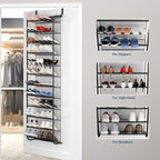 Whitmor 36 Pair Over The Door Shoe Organizer, 12 Tier Hanging Shoe Organizer, Heavy Duty Metal & Mesh Shoe Holder, Hanging Shoe Rack for Closet Organizer, 69"L x 21.7"W x 7.5"H, Matt Gunmetal