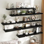 55 Inch Long Floating Shelves for Wall Set of 2, 12"D Wood Grain Bathroom Shelves with Invisible Brackets, Easy Install Engineered Wood Storage Shelves for Kitchen, Living Room, Bedroom, Black Finish