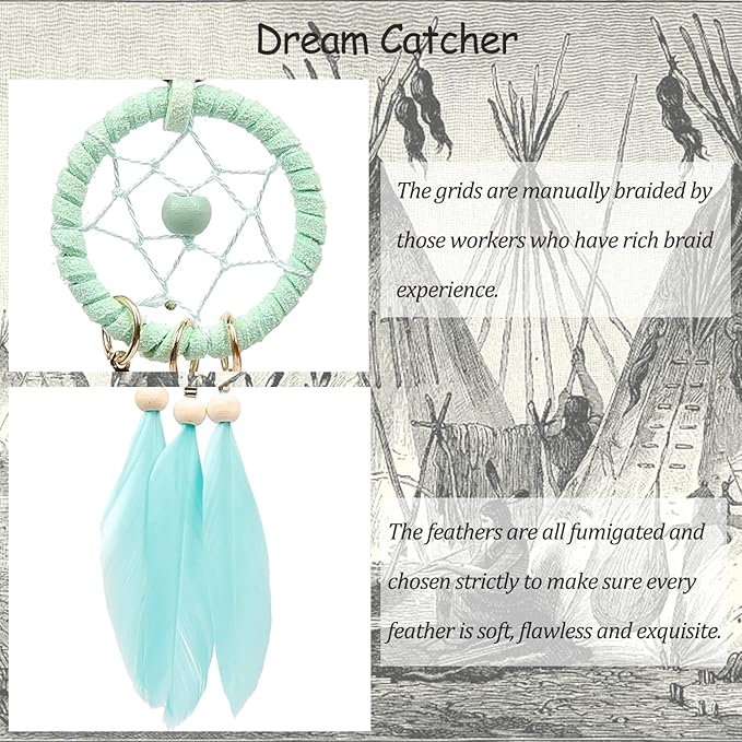 Mini Dream Catcher 7pcs Set - Car Interior Rearview Mirror Dangle Bag Pendant Charm 1.2" Diameter and 9" Long