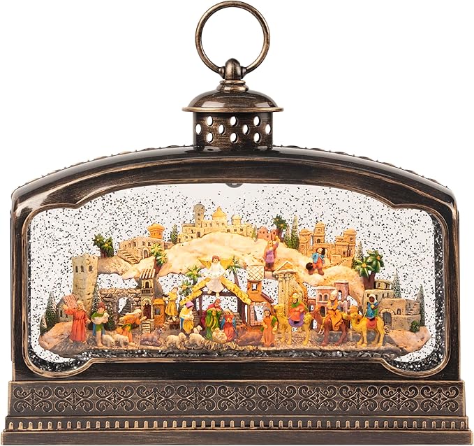 Large Nativity Scene Christmas Snow Globes, 10.83" Electric Light up Snow Globe Christmas Village, Festive Song 6H Timer & Dual Power, Musical Snowglobes Christmas Decorations Indoor Xmas Snowglobe