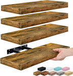 Sorbus Floating Shelves for Wall – 16 Inch Floating Shelf for Kitchen, Bedroom, Living Room, Bathroom, Home & Wall Decor - Mounted Bathroom Shelves with Invisible Brackets (Rustic Brown, 4 Pack)