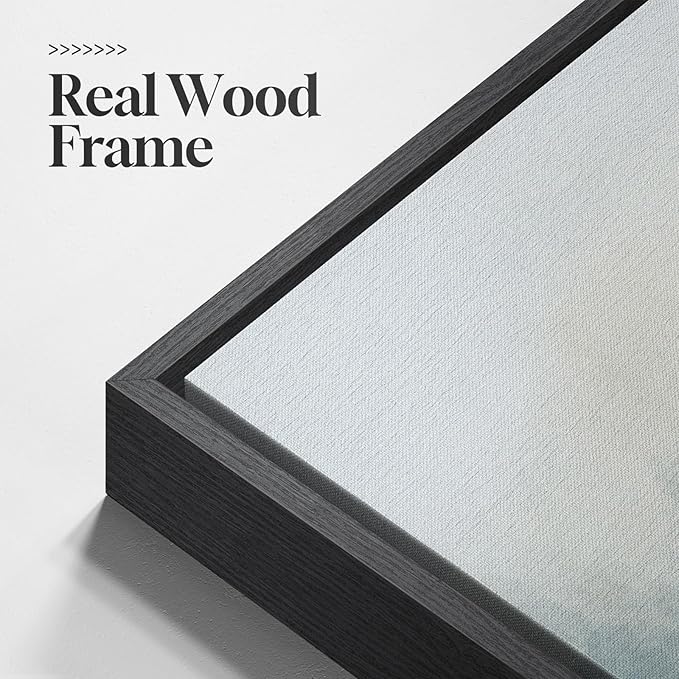 Large Framed Abstract Nature Landscape Wall Art for Living Room, 3 Piece Blue Watercolor Canvas Prints Paintings Artwork for Walls, Misty Lake Mountain Pictures for Hallway Office Wall Decor 24x36 In