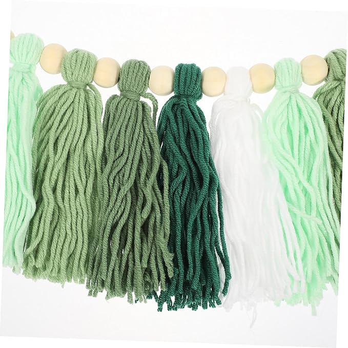 ORFOFE Hand-Woven Wooden Bead Cotton String Tassel Decor Wall Art Pendant Home Decor for Bedroom Apartment Wedding