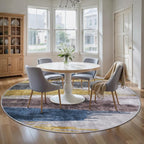 Ciicool 6ft Round Washable Rug, Modern Abstract Circle Rugs, Non-Slip Thin Lightweight Rug Yellow Brown Circular Print Distressed Carpet for Bedroom Living Room Under Dining Table Home Office Decor