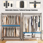 BATHWA Heavy Duty Garment Rack on Wheels, Rolling Clothes Racks for hanging clothes, Simple Sturdy Wardrobe Rack with Double Hanging Rods, 8 Side Hangers, Gray